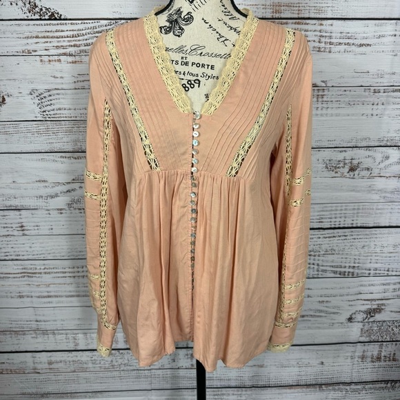 Sundance blouse pale pink xsmall eyelet lace button down Dressy peplum blouse - Picture 2 of 8